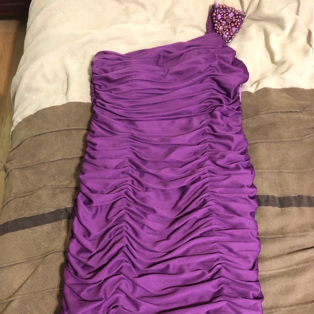 David’s Bridal One shoulder beaded dress